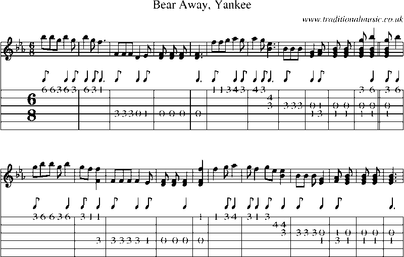 Guitar Tab and Sheet Music for Bear Away, Yankee