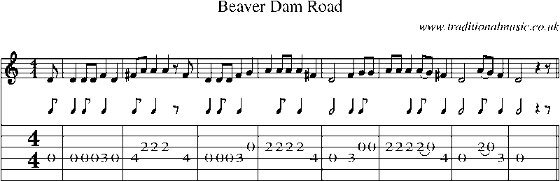 Guitar Tab and Sheet Music for Beaver Dam Road