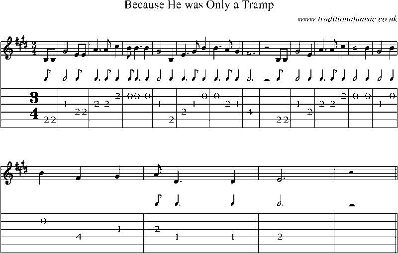 Guitar Tab and Sheet Music for Because He Was Only A Tramp