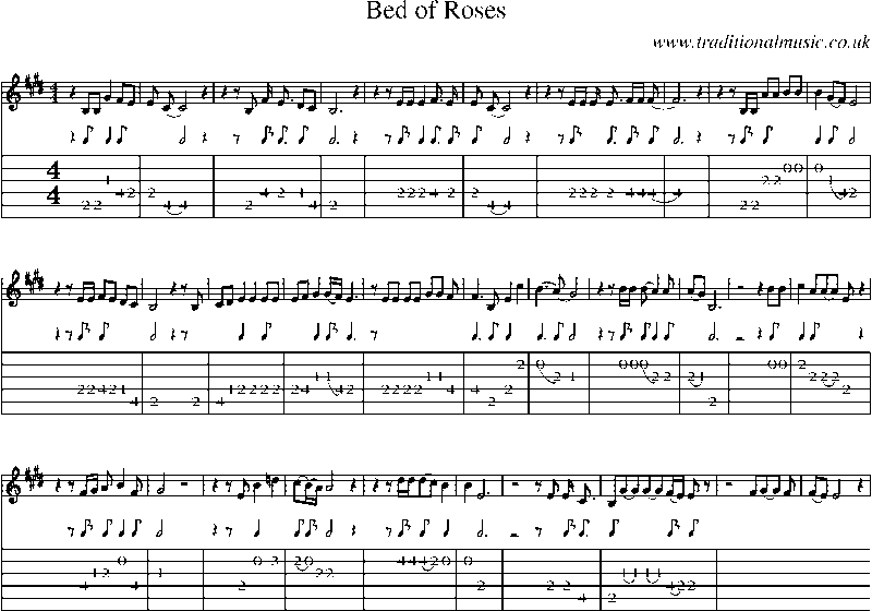 Guitar Tab and Sheet Music for Bed Of Roses