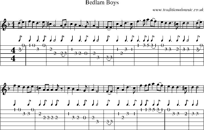 Guitar Tab and Sheet Music for Bedlam Boys
