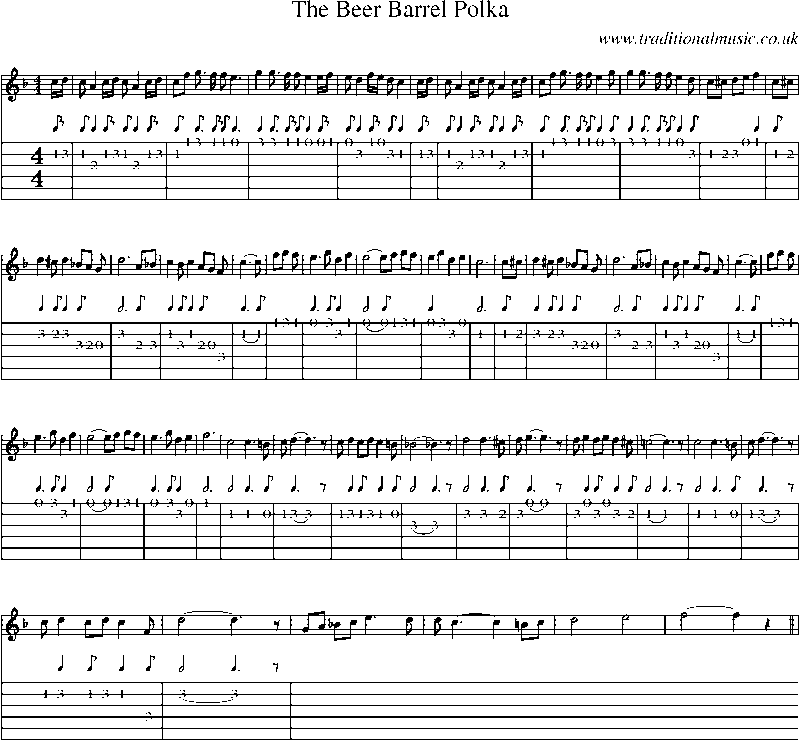 Guitar Tab and Sheet Music for The Beer Barrel Polka