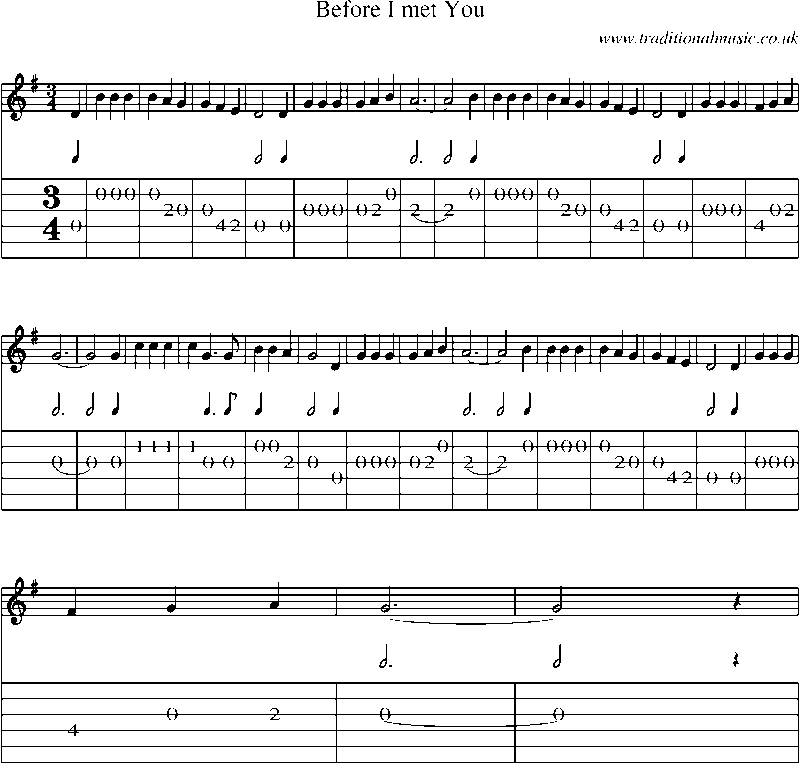 Guitar Tab and Sheet Music for Before I Met You