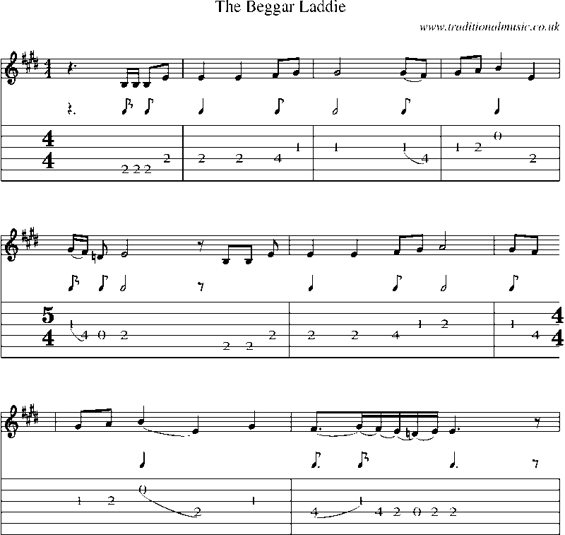 Guitar Tab and Sheet Music for The Beggar Laddie