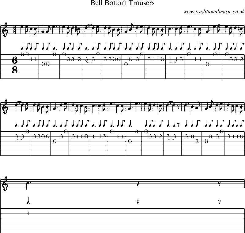 Guitar Tab and Sheet Music for Bell Bottom Trousers