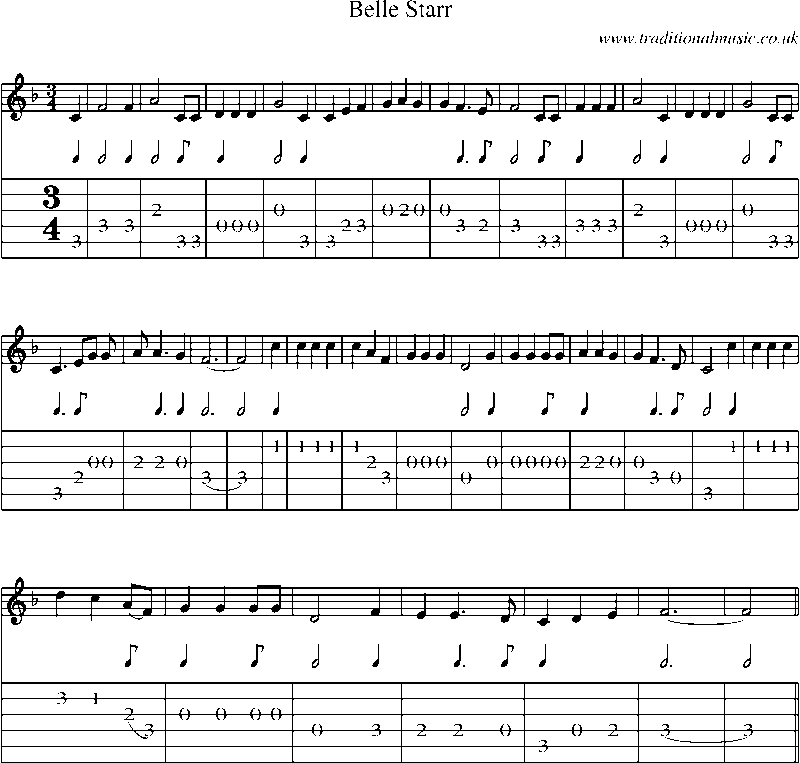 Guitar Tab and Sheet Music for Belle Starr