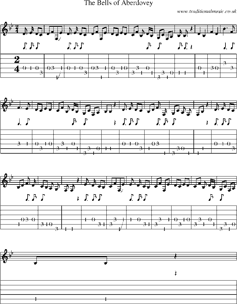 Guitar Tab and Sheet Music for The Bells Of Aberdovey