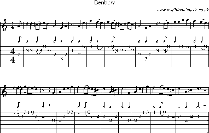 Guitar Tab and Sheet Music for Benbow