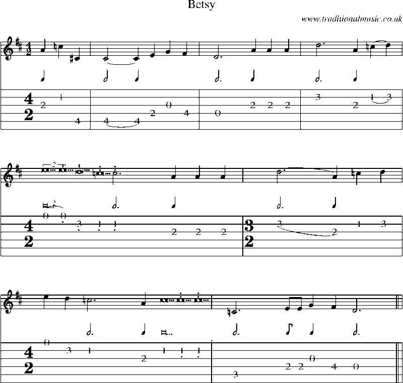 Guitar Tab and Sheet Music for Betsy