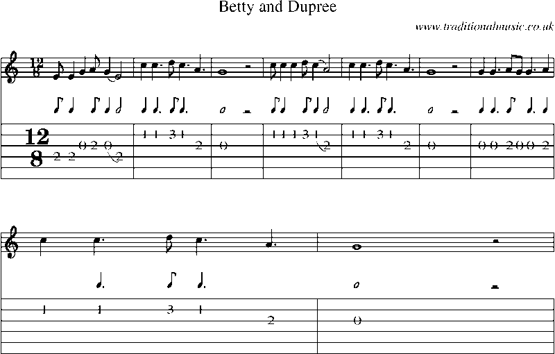 Guitar Tab and Sheet Music for Betty And Dupree