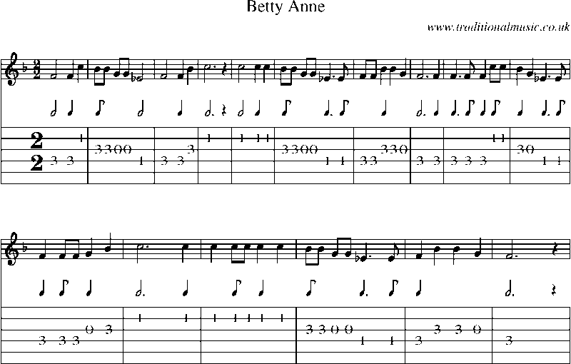 Guitar Tab and Sheet Music for Betty Anne