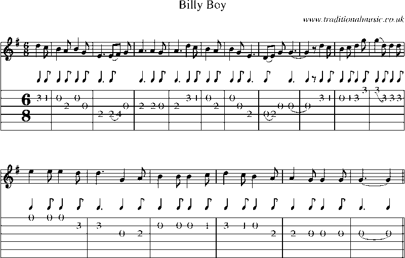 Guitar Tab and Sheet Music for Billy Boy(10)