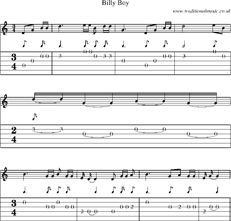 Guitar Tab and Sheet Music for Billy Boy(12)