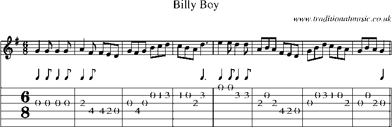 Guitar Tab and Sheet Music for Billy Boy(2)