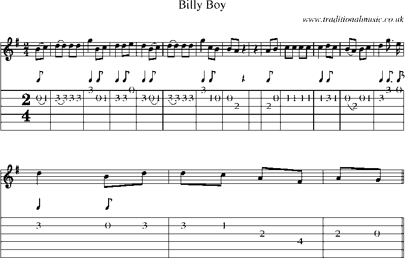 Guitar Tab and Sheet Music for Billy Boy(3)