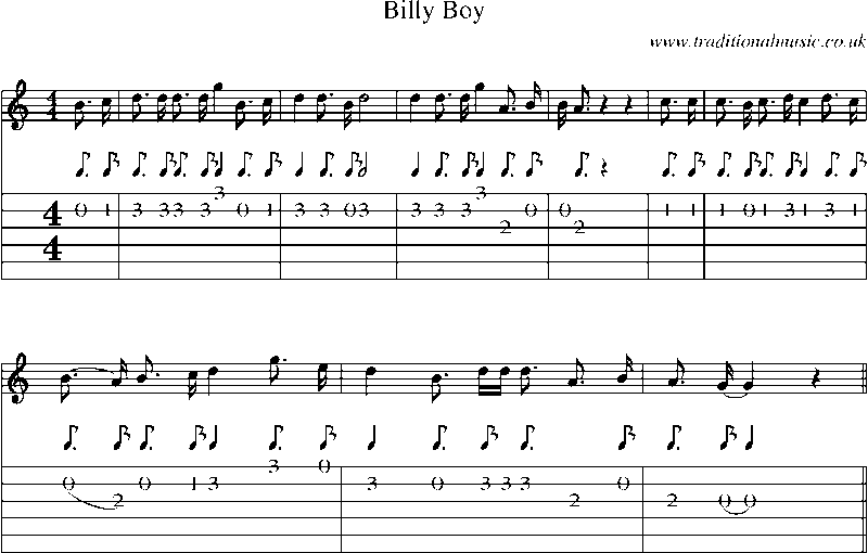 Guitar Tab and Sheet Music for Billy Boy(4)