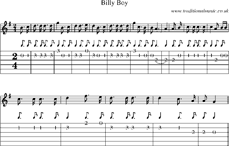 Guitar Tab and Sheet Music for Billy Boy(6)