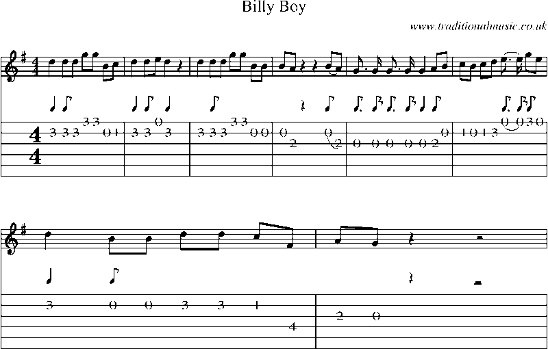Guitar Tab and Sheet Music for Billy Boy(7)