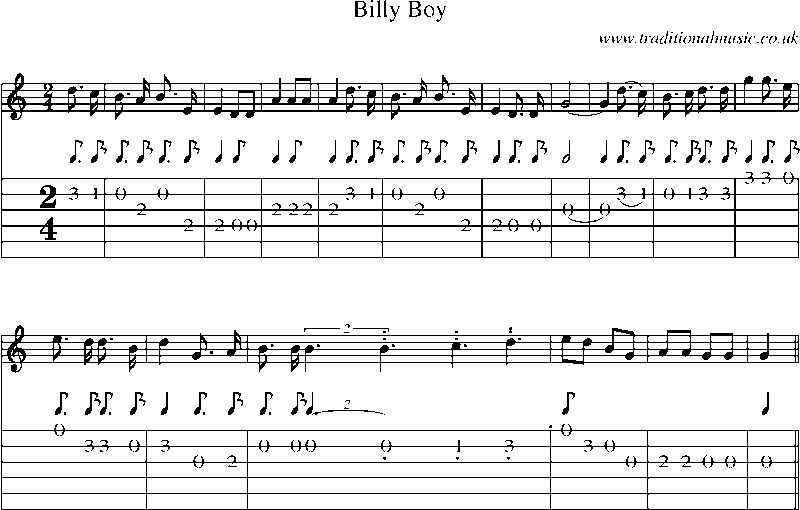 Guitar Tab and Sheet Music for Billy Boy