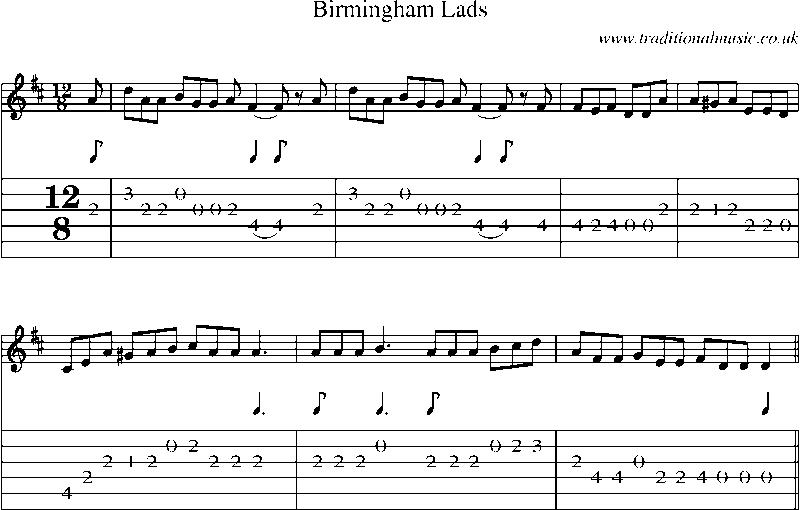 Guitar Tab and Sheet Music for Birmingham Lads