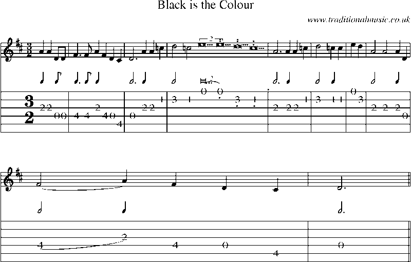 Guitar Tab and Sheet Music for Black Is The Colour