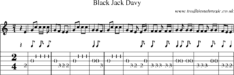 Guitar Tab and Sheet Music for Black Jack Davy