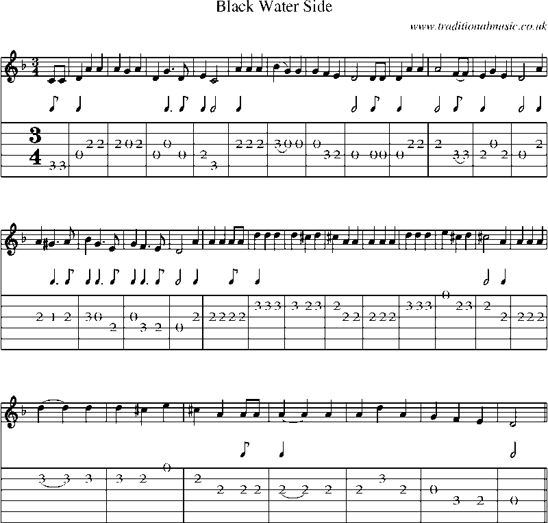 Guitar Tab and Sheet Music for Black Water Side