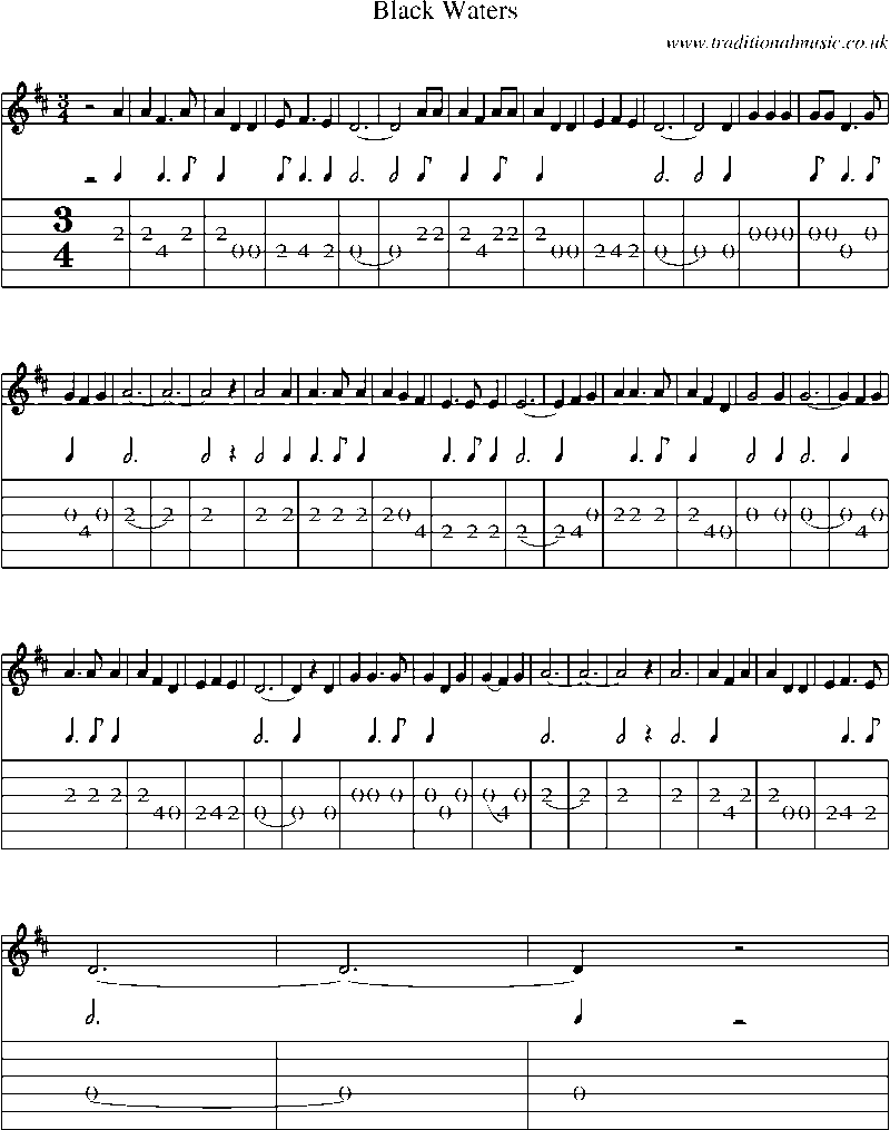 Guitar Tab and Sheet Music for Black Waters