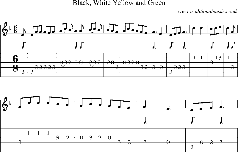 Guitar Tab and Sheet Music for Black, White Yellow And Green