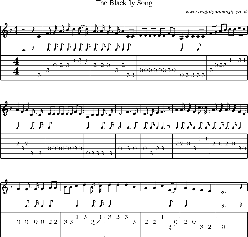 Guitar Tab and Sheet Music for The Blackfly Song