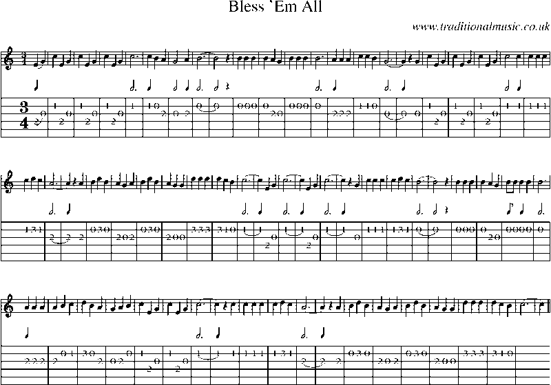 Guitar Tab and Sheet Music for Bless 'em All
