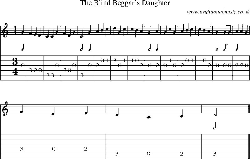 Guitar Tab and Sheet Music for The Blind Beggar's Daughter