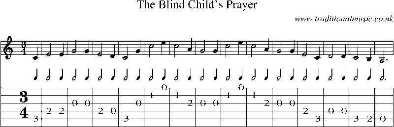 Guitar Tab and Sheet Music for The Blind Child's Prayer