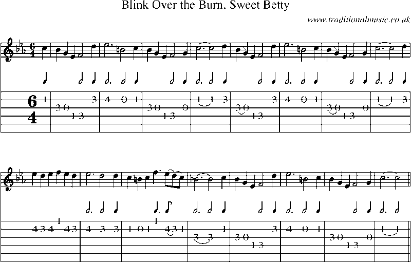 Guitar Tab and Sheet Music for Blink Over The Burn, Sweet Betty