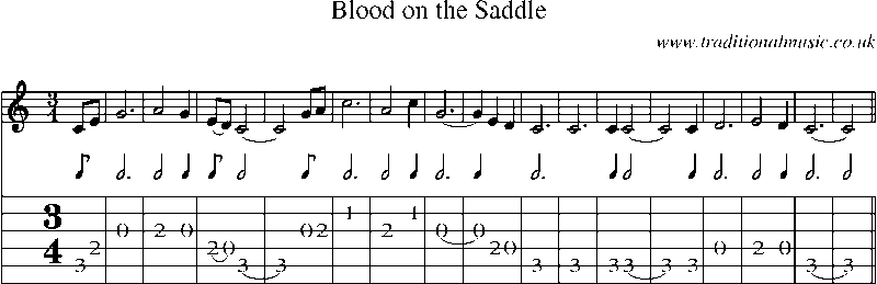 Guitar Tab and Sheet Music for Blood On The Saddle
