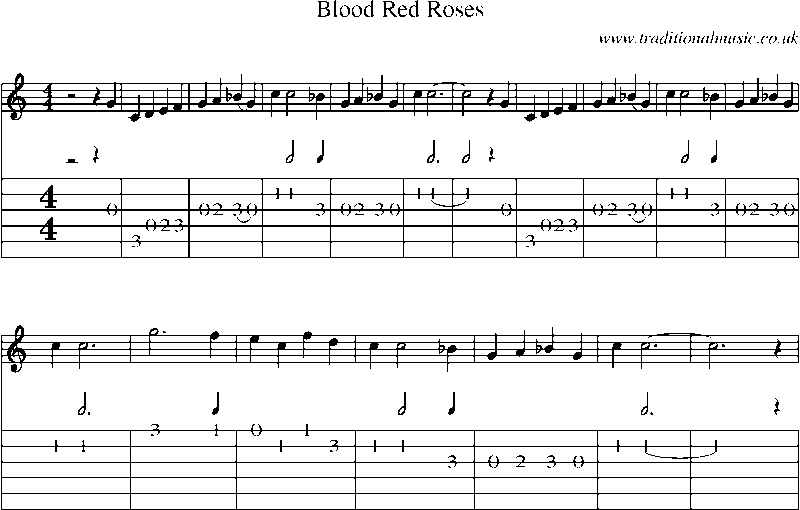 Guitar Tab and Sheet Music for Blood Red Roses