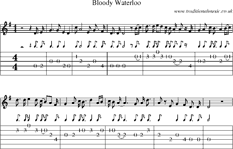 Guitar Tab and Sheet Music for Bloody Waterloo