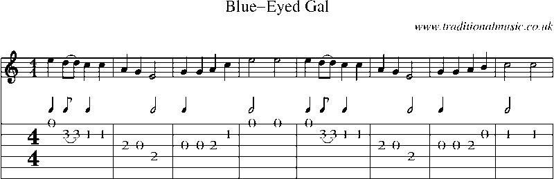 Guitar Tab and Sheet Music for Blue-eyed Gal