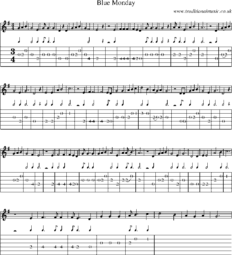 Guitar Tab and Sheet Music for Blue Monday