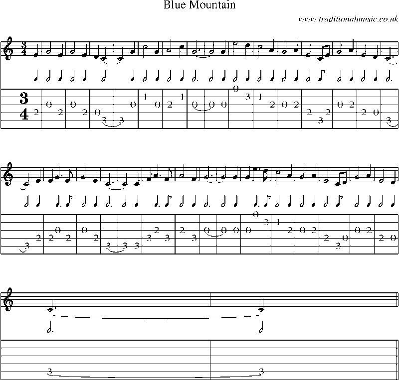 Guitar Tab and Sheet Music for Blue Mountain