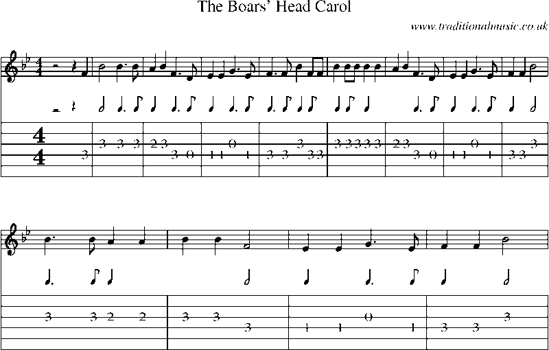 Guitar Tab and Sheet Music for The Boars' Head Carol