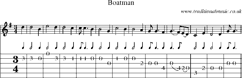 Guitar Tab and Sheet Music for Boatman
