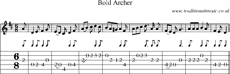 Guitar Tab and Sheet Music for Bold Archer