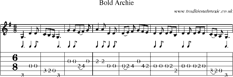 Guitar Tab and Sheet Music for Bold Archie
