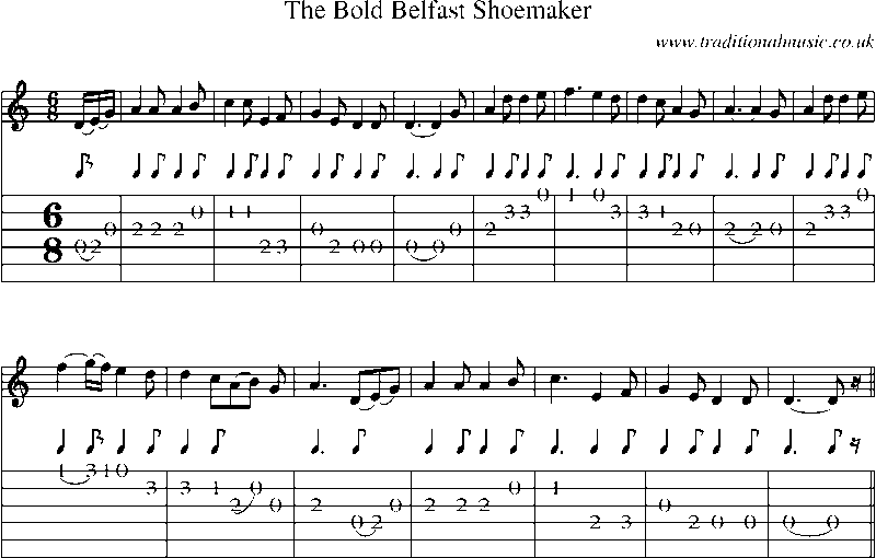 Guitar Tab and Sheet Music for The Bold Belfast Shoemaker