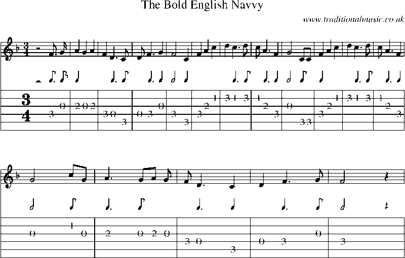 Guitar Tab and Sheet Music for The Bold English Navvy