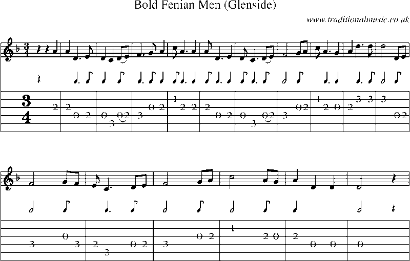 Guitar Tab and Sheet Music for Bold Fenian Men (glenside)