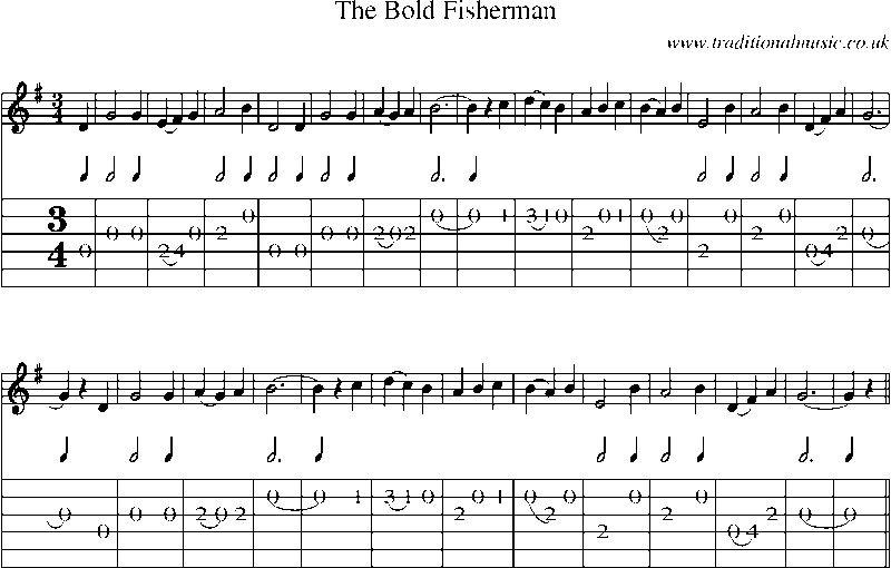 Guitar Tab and Sheet Music for The Bold Fisherman(1)(1)