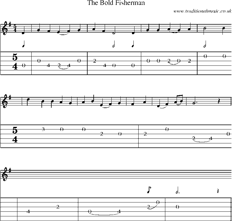Guitar Tab and Sheet Music for The Bold Fisherman(1)