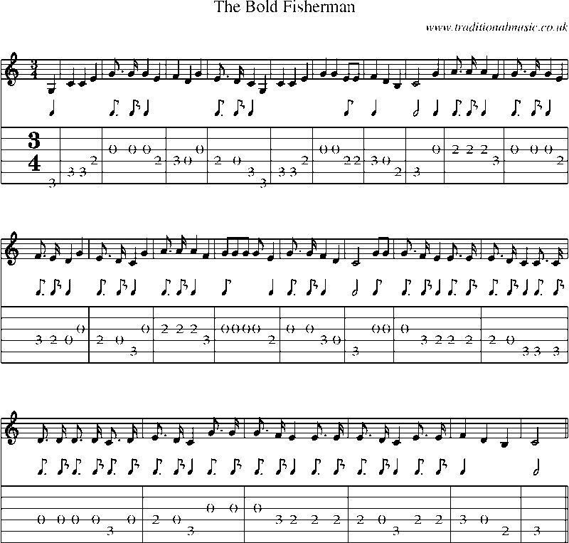 Guitar Tab and Sheet Music for The Bold Fisherman